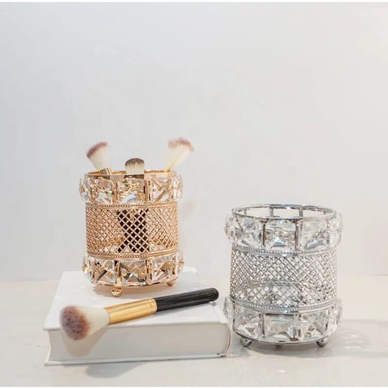 Cherrybox Elegant Crystal Makeup Brush Holder Jewelry Organizer  Holder - Color: Gold And Silver