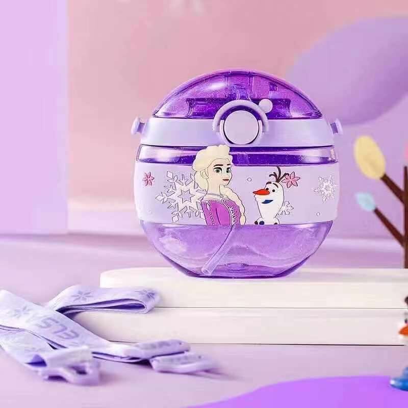 CherryBox 420ML Cartoon Print Kids Children Toddlers (Girls and Boys) Donut Water Bottle Soft Silicone Straw Strap Tritan BPA Free