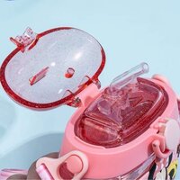 CherryBox 420ML Cartoon Print Kids Children Toddlers (Girls and Boys) Donut Water Bottle Soft Silicone Straw Strap Tritan BPA Free