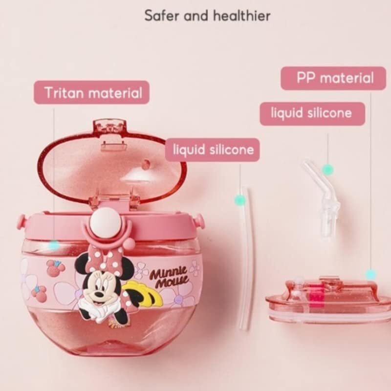 CherryBox 420ML Cartoon Print Kids Children Toddlers (Girls and Boys) Donut Water Bottle Soft Silicone Straw Strap Tritan BPA Free