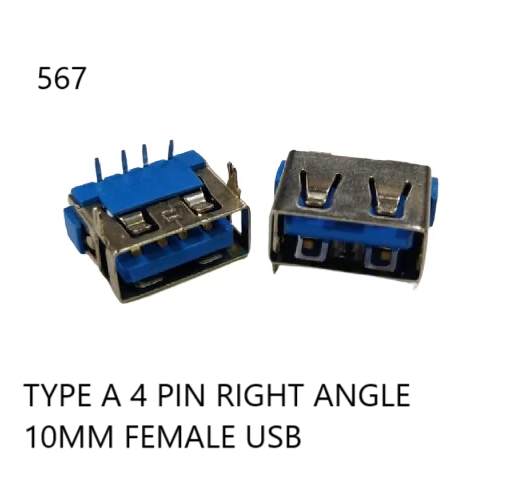 TYPE-A 4 PIN RIGHT ANGLE  10MM FEMALE USB SOCKET