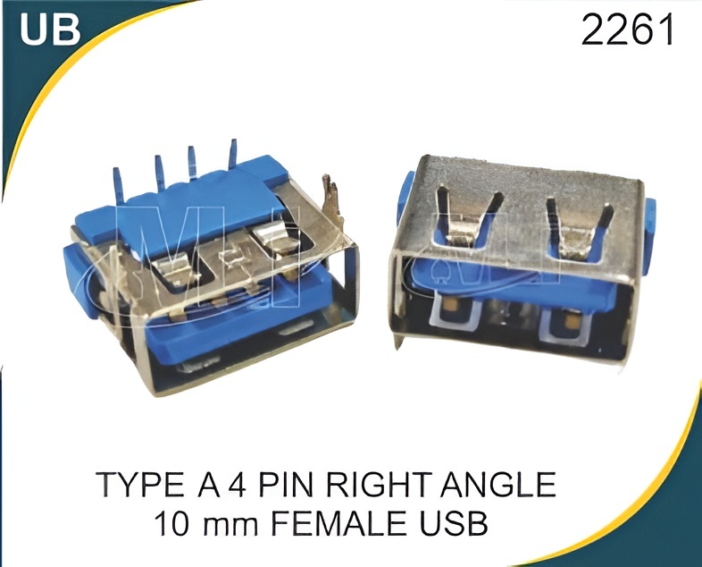TYPE-A 4 PIN RIGHT ANGLE 10MM FEMALE USB SOCKET - 0.5A Current Rating, Versatile for Consumer Electronics, Industrial Equipment, Automotive, Telecommunication, and Computers