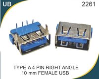 TYPE-A 4 PIN RIGHT ANGLE  10MM FEMALE USB SOCKET