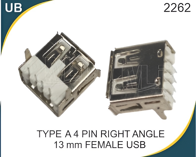 TYPE A 4 PIN RIGHT ANGLE 13 MM FEMALE USB
