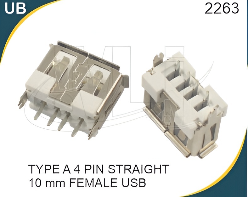TYPE A 4 PIN STRAIGHT 10 MM FEMALE USB