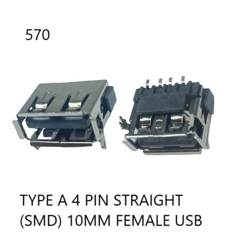 TYPE A 4 PIN STRAIGHT (SMD) 10MM FEMALE USB