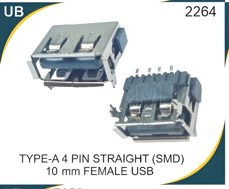 TYPE A 4 PIN STRAIGHT (SMD) 10MM FEMALE USB