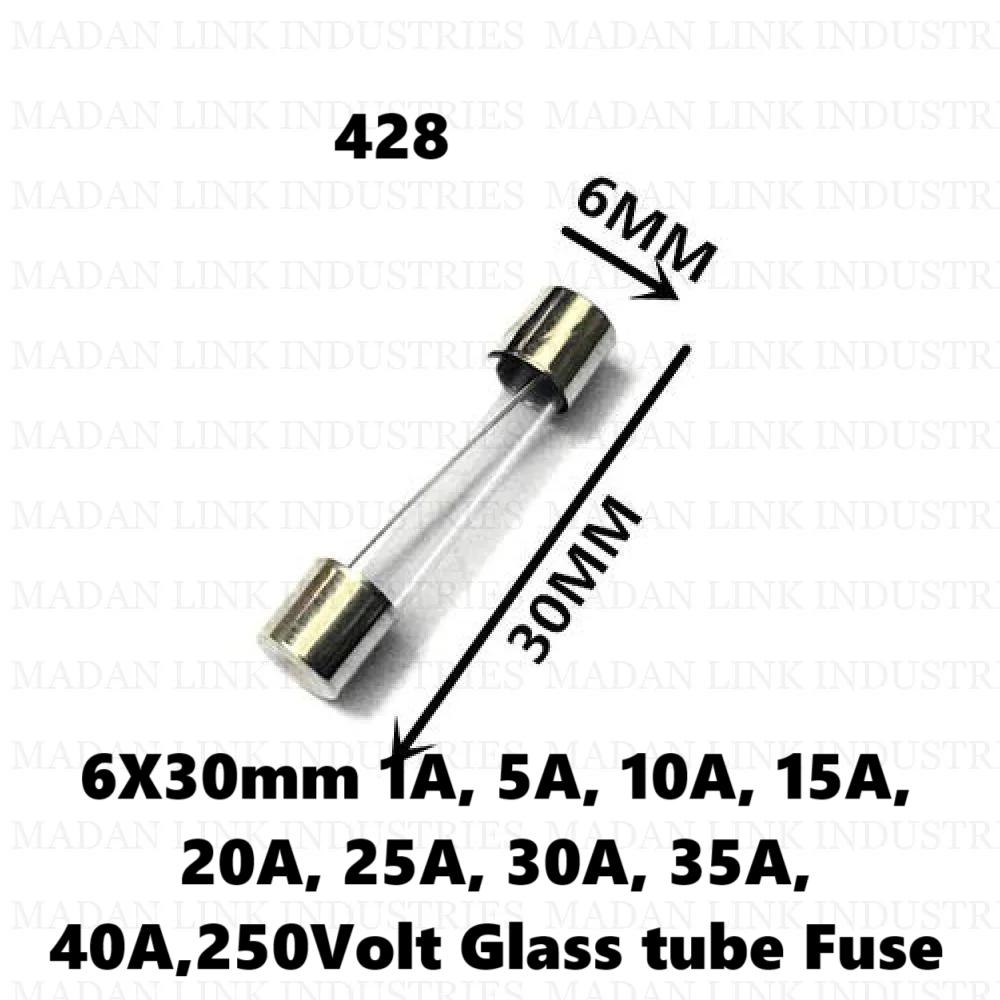 6X30 mm  Glass tube Fuse 1A, 5 A, 10 A, 15 A, 20 A, 25 A, 30 A, 35 A, 40 A, 250 VOLT