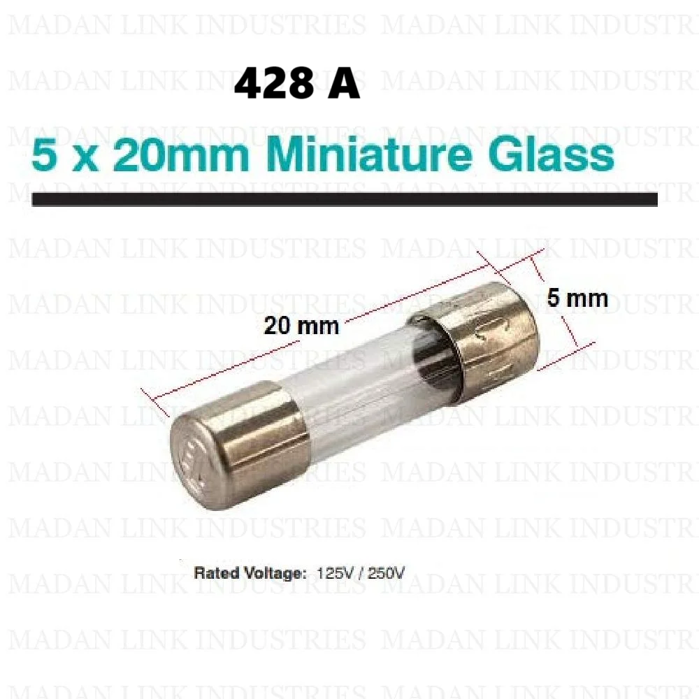 5x20 mm Glass tube Fuse 1 A, 5 A, 10 A, 15 A, 20 A, 25 A, 30 A, 35 A, 40 A, 250 Volt