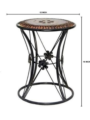 Wooden and Wrought Modern Matte Finish Round End Table Stool (Black, Brown ; 12 X 12 X 16 in)