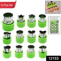 Stainless Steel Cookie Cutter Shapes Set - 12 Creative Molds For Diy Foods, Green & Silver, Food-grade Material, Reusable And Easy To Clean