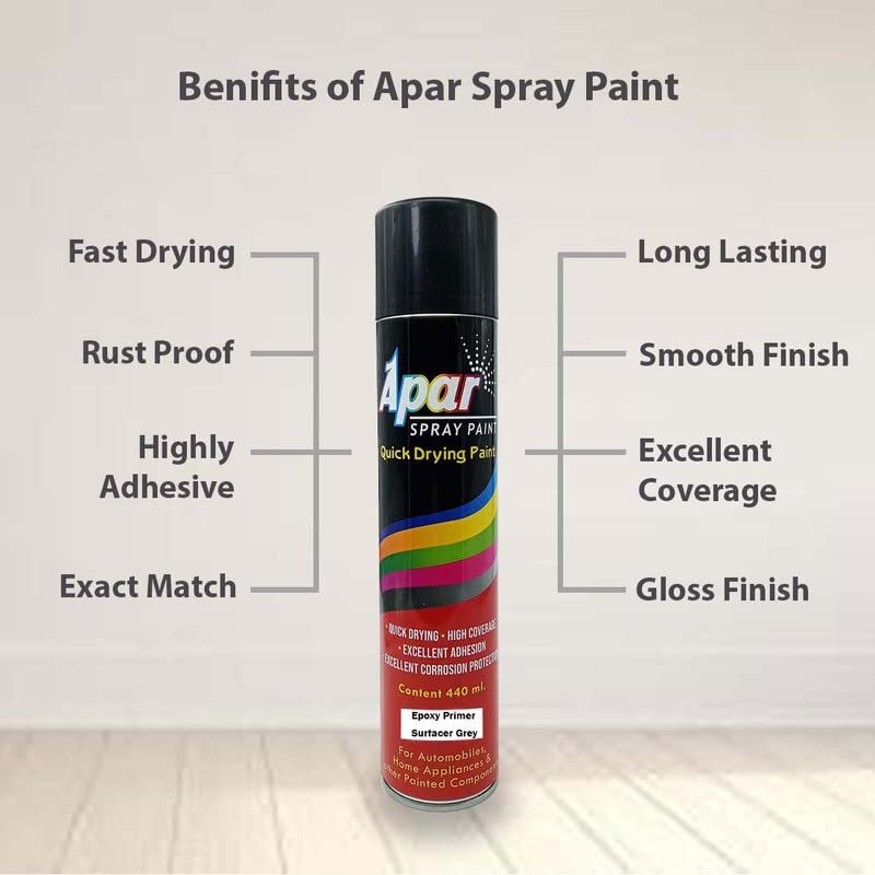 Apar Spray Paint Epoxy Primer Surfacer Grey - 440 Ml, Pure Epoxy Resin, High Anticorrosive Pigments | Excellent Scratch Filling, Durable Matt Finish, Rust Protection