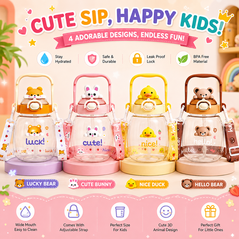 Cartoon Character Plastic Water Bottle - Color: Multi Color