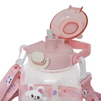 CherryBox Cute BPA Free Large Capacity Plastic Cool Water Bottle with Pop-up Lip and Shoulder Strap with DIY Stickers