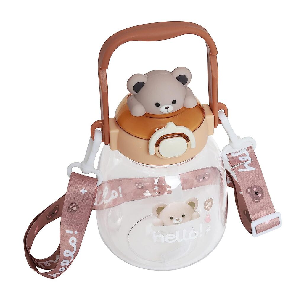 CherryBox Cute BPA Free Large Capacity Plastic Cool Water Bottle with Pop-up Lip and Shoulder Strap with DIY Stickers