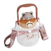 CherryBox Cute BPA Free Large Capacity Plastic Cool Water Bottle with Pop-up Lip and Shoulder Strap with DIY Stickers