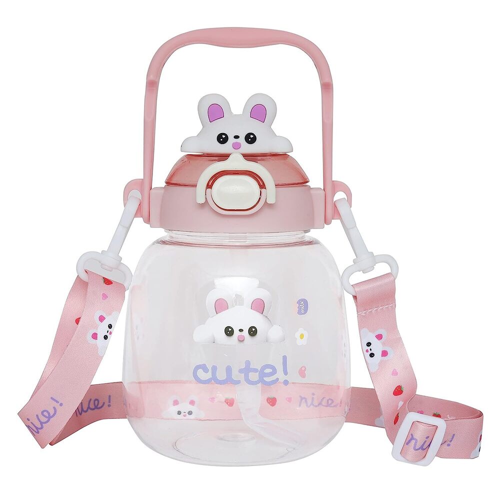 Cherrybox Cute Bpa Free Large Capacity Plastic Cool Water Bottle With Pop-up Lip And Shoulder Strap With Diy Stickers - Color: Multi Color