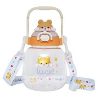 CherryBox Cute BPA Free Large Capacity Plastic Cool Water Bottle with Pop-up Lip and Shoulder Strap with DIY Stickers