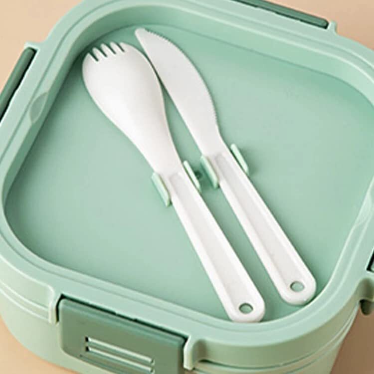 Cherrybox Tiffin/lunch Box Airtight Leakproof Double Layer 4 Compartment With Sauce Container Along With Spoon And Butter Knife 1700 Ml For Kids And Adults - Color: Multi Color