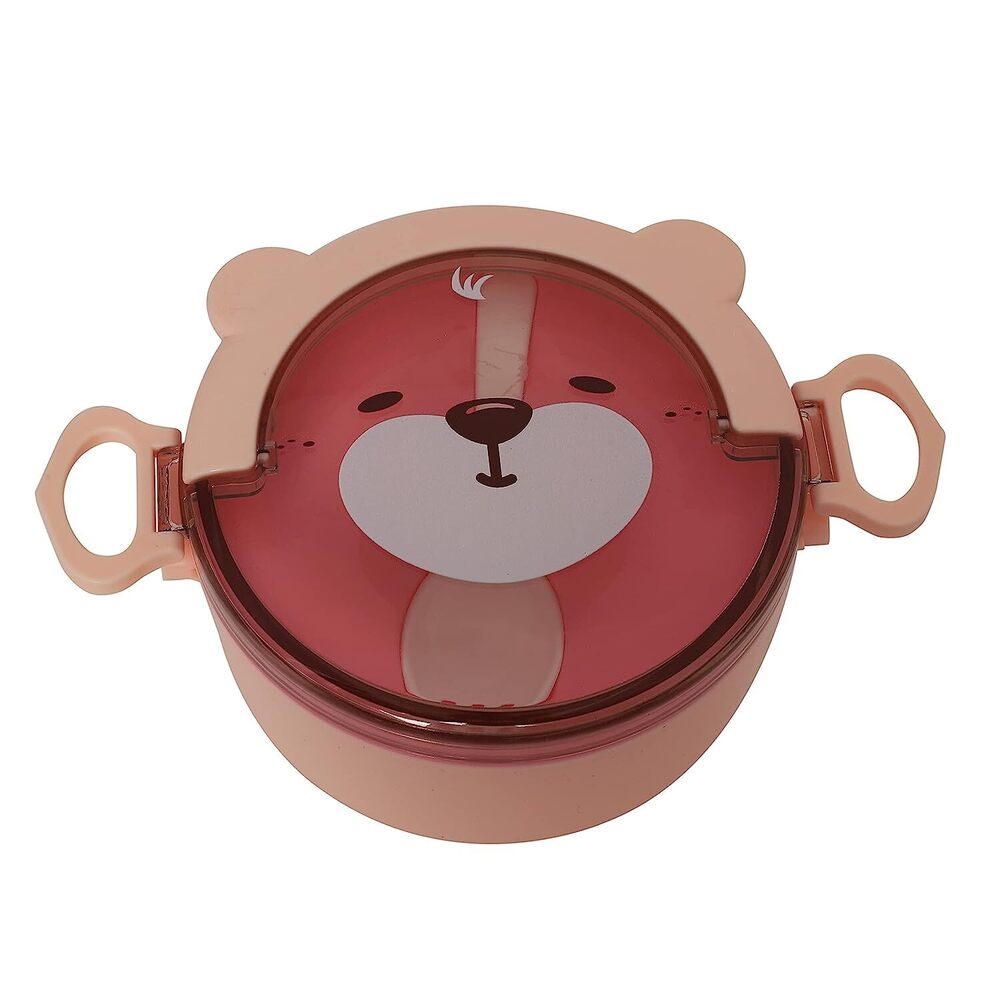 CherryBox BPA Free Cute Animal Cartoon 800 ML Plastic Lunch Tiffin Box for Kids with Handle and One Cutlery