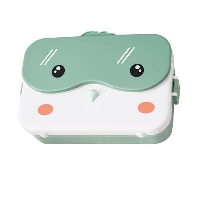 CherryBox 4 Compartment Plastic Lunch Box with Leak Proof Lid Along with Cutlery Storage on top Cute Bird Design (Plastic Spoon, Fork and Chopsticks Included)