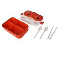 CherryBox 4 Compartment Plastic Lunch Box with Leak Proof Lid Along with Cutlery Storage on top Cute Bird Design (Plastic Spoon, Fork and Chopsticks Included)