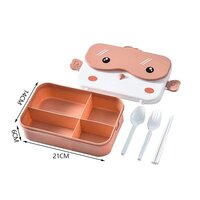 CherryBox 4 Compartment Plastic Lunch Box with Leak Proof Lid Along with Cutlery Storage on top Cute Bird Design (Plastic Spoon, Fork and Chopsticks Included)
