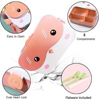 CherryBox 4 Compartment Plastic Lunch Box with Leak Proof Lid Along with Cutlery Storage on top Cute Bird Design (Plastic Spoon, Fork and Chopsticks Included)