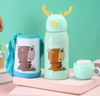 CherryBox Deer  Cap - Sipper Water Bottle - Stainless Steel Flask 500 ML Bottle with Double Wall Flask with Straw Insulated