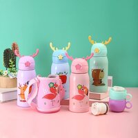 CherryBox Deer  Cap - Sipper Water Bottle - Stainless Steel Flask 500 ML Bottle with Double Wall Flask with Straw Insulated