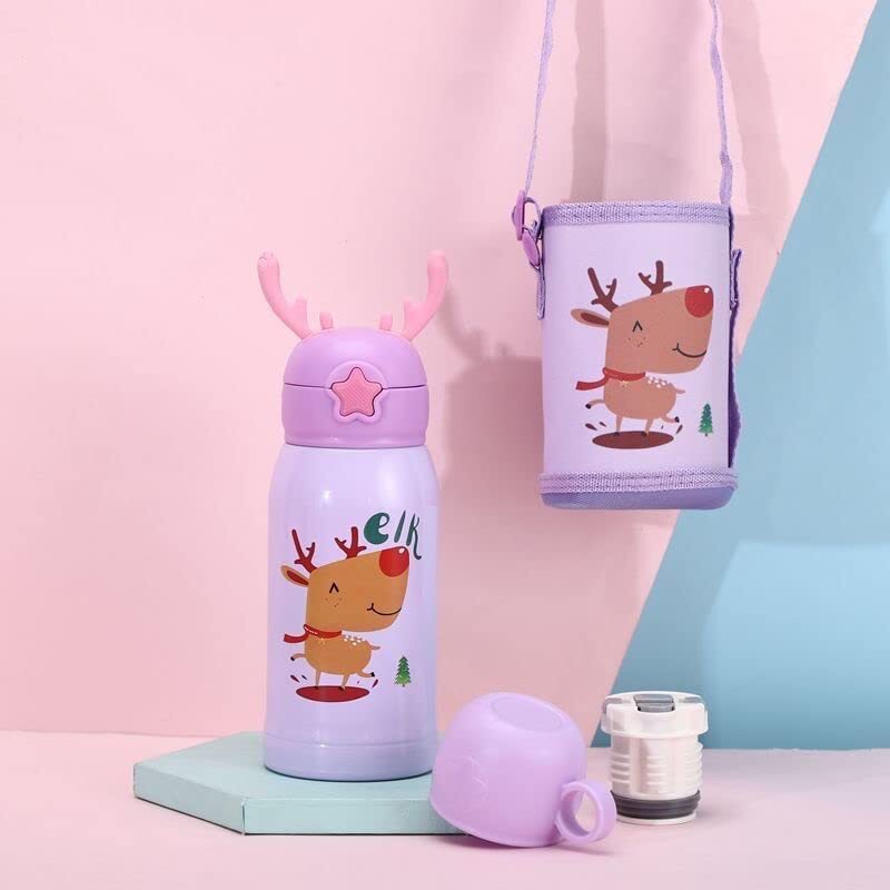 CherryBox Deer  Cap - Sipper Water Bottle - Stainless Steel Flask 500 ML Bottle with Double Wall Flask with Straw Insulated