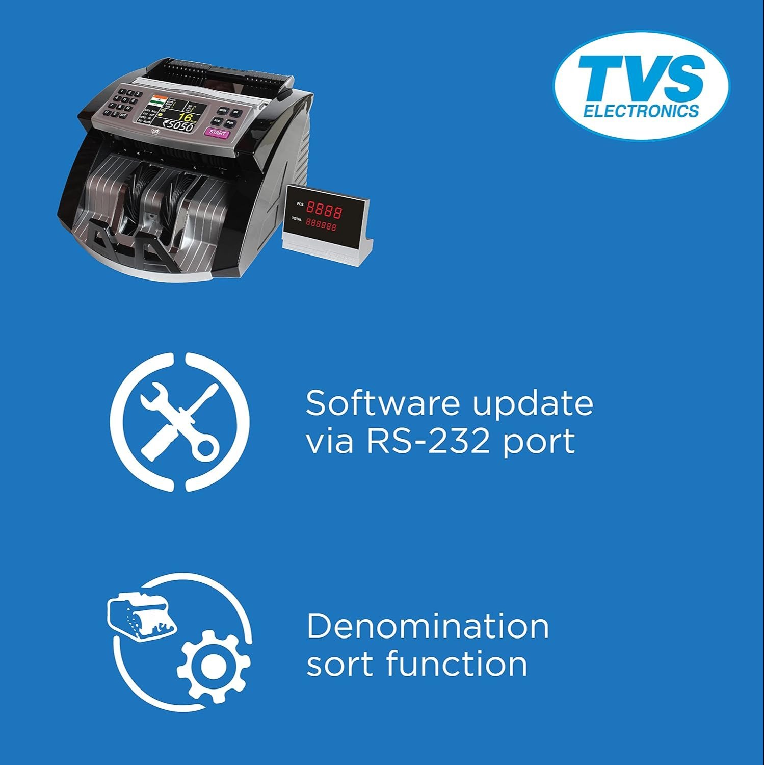 TVS Electronics CC 453 Star+ Cash Counting Machine Auto Start,Stop &Clear