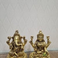 Brass Lakshmi Ganesha Set| Hindu God Idol Brass Laxmi Ganesh Set| Ganesh Laxmi Statue| Diwali Puja God| Laxmi Ganesh Murti For Decor| (Yellow Antique)