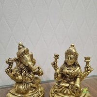 Brass Lakshmi Ganesha Set| Hindu God Idol Brass Laxmi Ganesh Set| Ganesh Laxmi Statue| Diwali Puja God| Laxmi Ganesh Murti For Decor| (Yellow Antique)