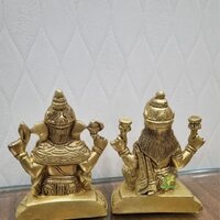 Brass Lakshmi Ganesha Set| Hindu God Idol Brass Laxmi Ganesh Set| Ganesh Laxmi Statue| Diwali Puja God| Laxmi Ganesh Murti For Decor| (Yellow Antique)