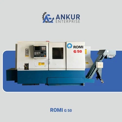 Romi G50 Cnc Turning Machine - Stainless Steel, Horizontal Type Design | Fully Automatic Operation, Precision Turning, Sleek White And Blue Finish