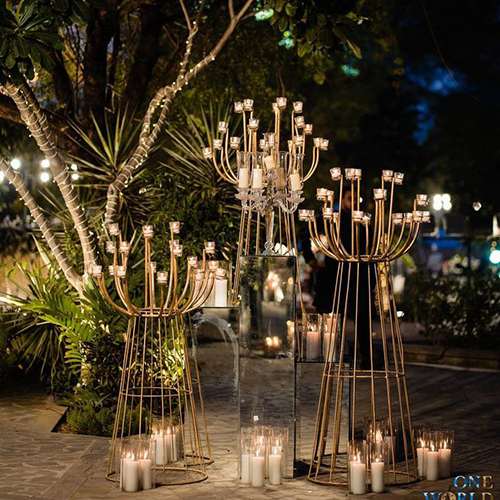 Metal Stand - Handcrafted Iron in Multiple Sizes, Glossy Golden Finish, Elegant Geometric Candle Holder for Indoor/Outdoor Decoration
