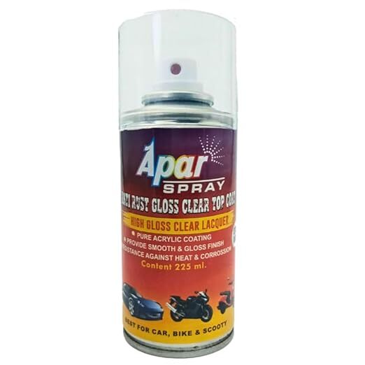 Apar Spray Paint Can Antirust GLOSS CLEAR LACQUER-225 ml, For Bike, Cars, Furnitures, art and craft  Paint work