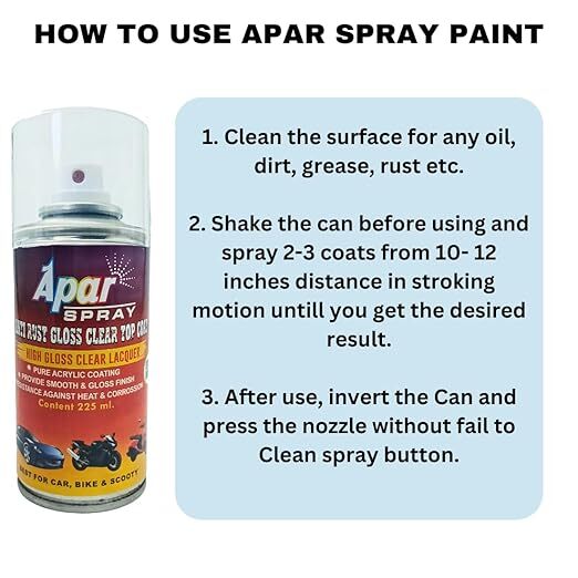 Apar Spray Paint Can Antirust Gloss Clear Lacquer-225 Ml, For Bike, Cars, Furnitures, Art And Craft Paint Work