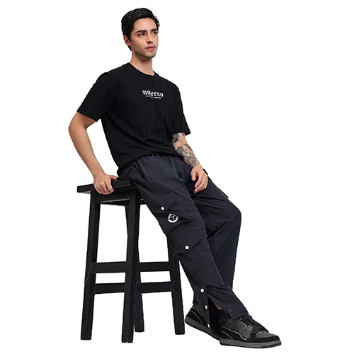 Transfit Mens Navy Blue Cargo Pants with Snap Button Detailing and Multi Pockets