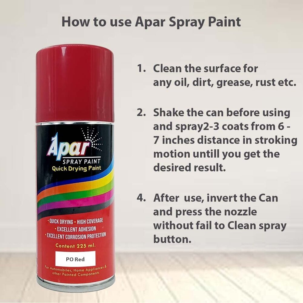 Apar Spray Paint Can PO RED-225 ml, For Bike, Cars, Furnitures, art and craft  Paint work