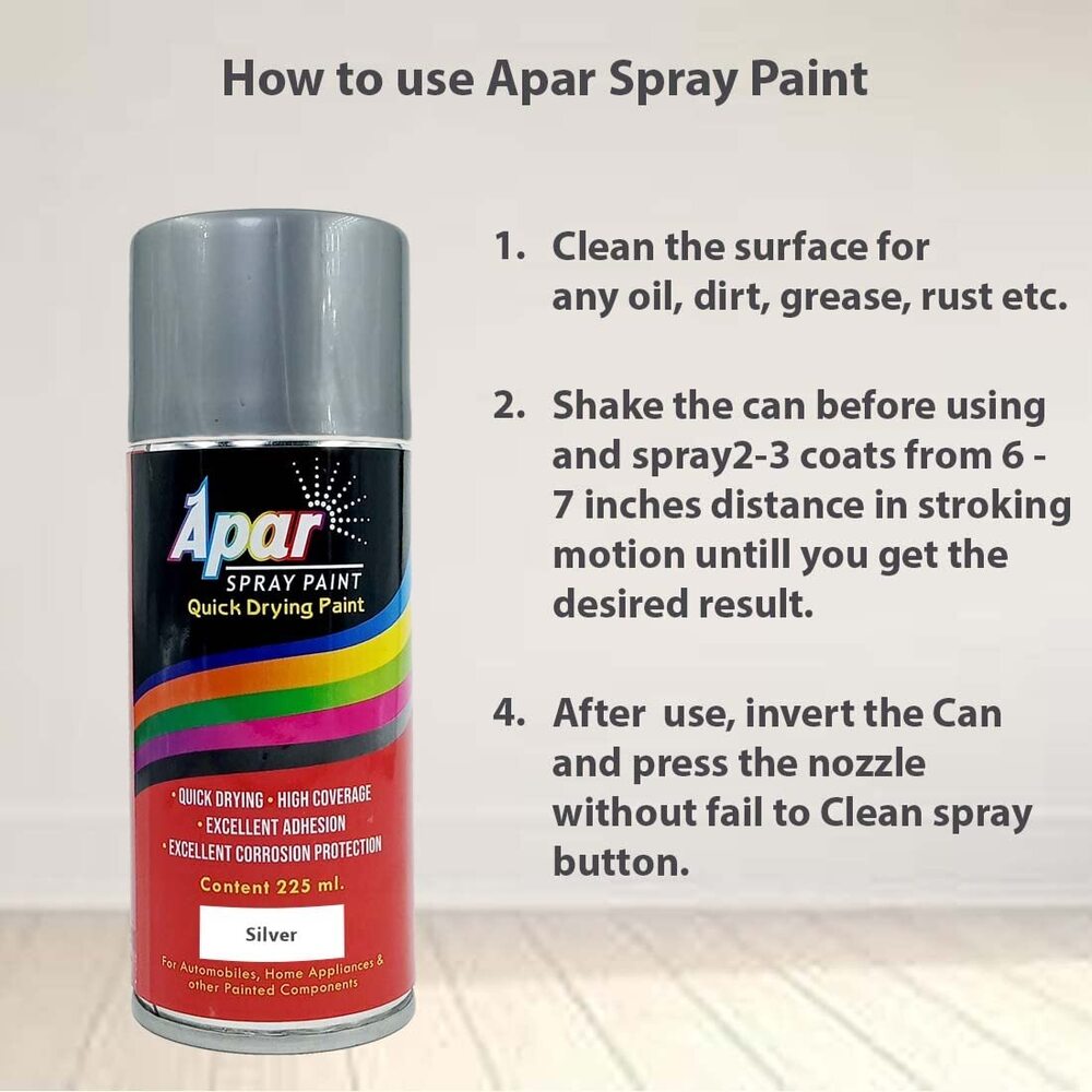 Apar Spray Paint Can SILVER-225 ml, For Bike, Cars, Furnitures, art and craft  Paint work
