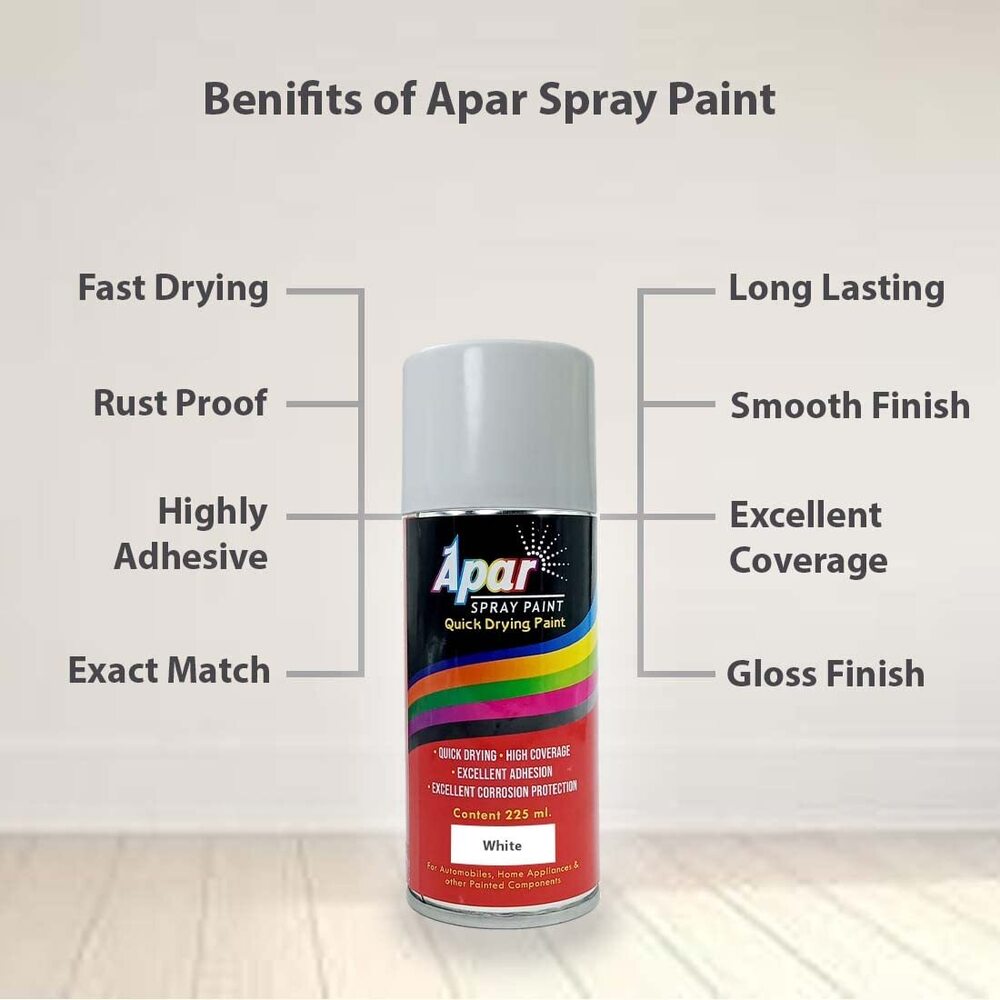 Apar Spray Paint Can WHITE-225 ml, For Bike, Cars, Furnitures, art and craft  Paint work