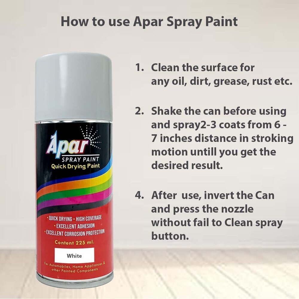 Apar Spray Paint Can WHITE-225 ml, For Bike, Cars, Furnitures, art and craft  Paint work