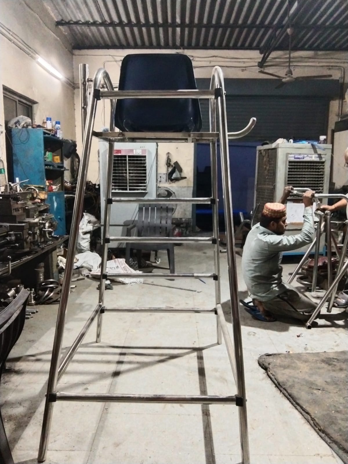 Swimming Pool Lifeguard Chair - Stainless Steel-304, 6 Ft Height, Silver Finish | Portable Design, Life Ring Hook, Umbrella Holder Included