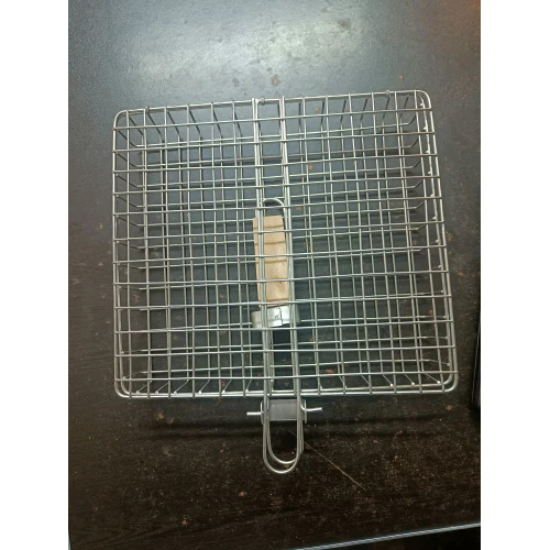Portable Barbecue Bbq Grill Net Basket Roast Grilling Tray Chromium Plated With Wooden Handle