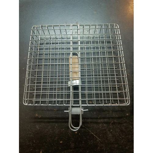 Portable Barbecue Grill Foldable BBQ Basket with Wooden Handle - Grilling Fish Steak Seafood