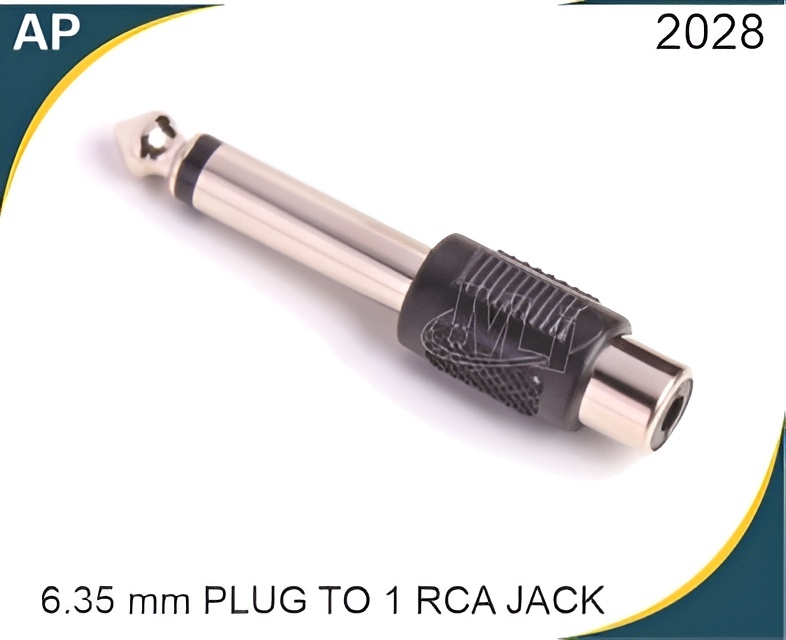 6.35 MM Plug 1 RCA Jack - Metal Connector, 2 Pin, Male-Female Gender, Custom Color | Prevents Ground Loops, Improves Signal Integrity