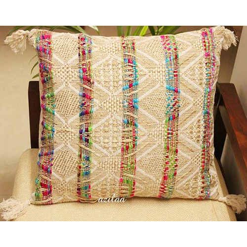 Cream Golden Multi Handloom Handmade Cushion Cover - Color: Different Available