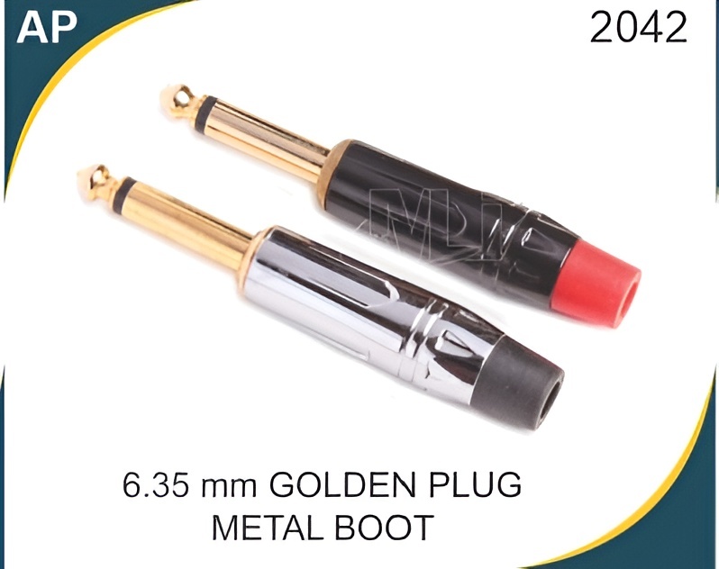 6.35 MM GOLDEN PLUG METAL BOOT - Male Connector with 1 Pin | Prevents Ground Loops, Enhances Signal Integrity, Compatible with Various Audio Standards